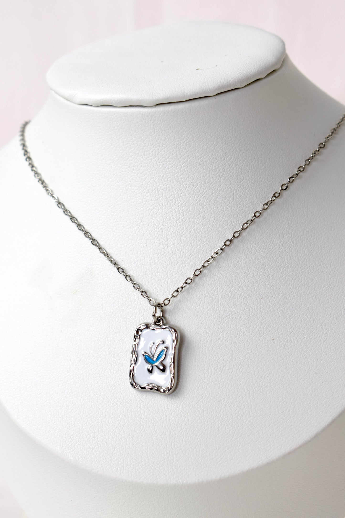 Blueberry Butterfly Necklace Silver