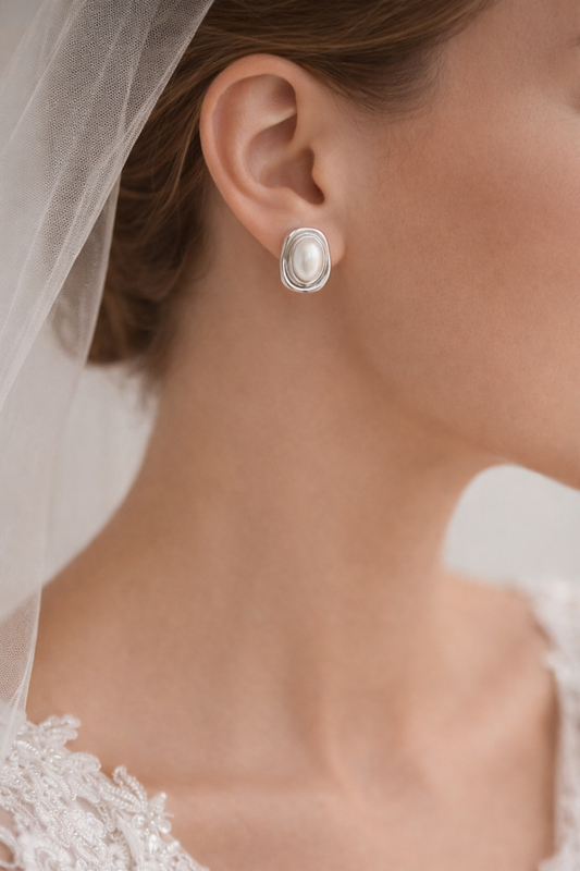 Pearl Stud Earrings Silver