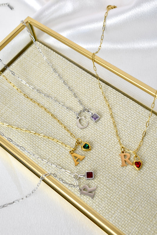 Personalised Initial & Birthstone Charm Necklace