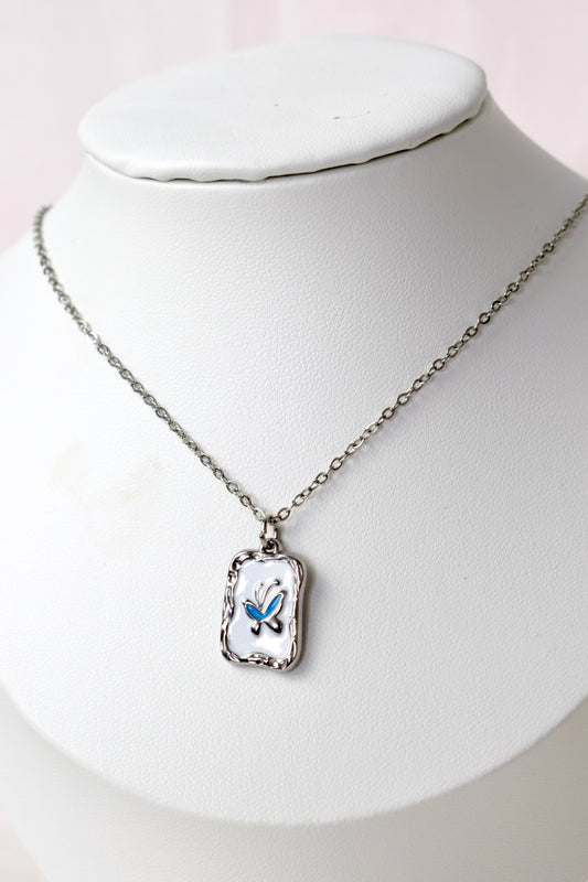 Blueberry Butterfly Necklace Silver
