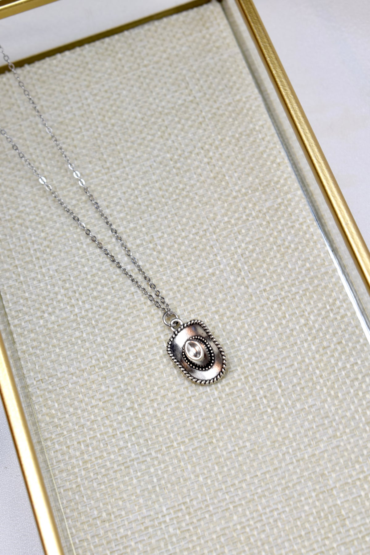 Cowboy Hat Necklace Silver