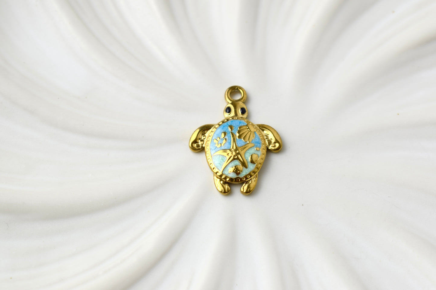 Gold Blue Turtle Charm