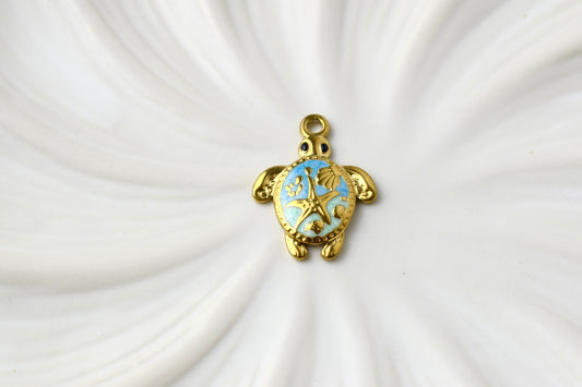 Gold Blue Turtle Charm