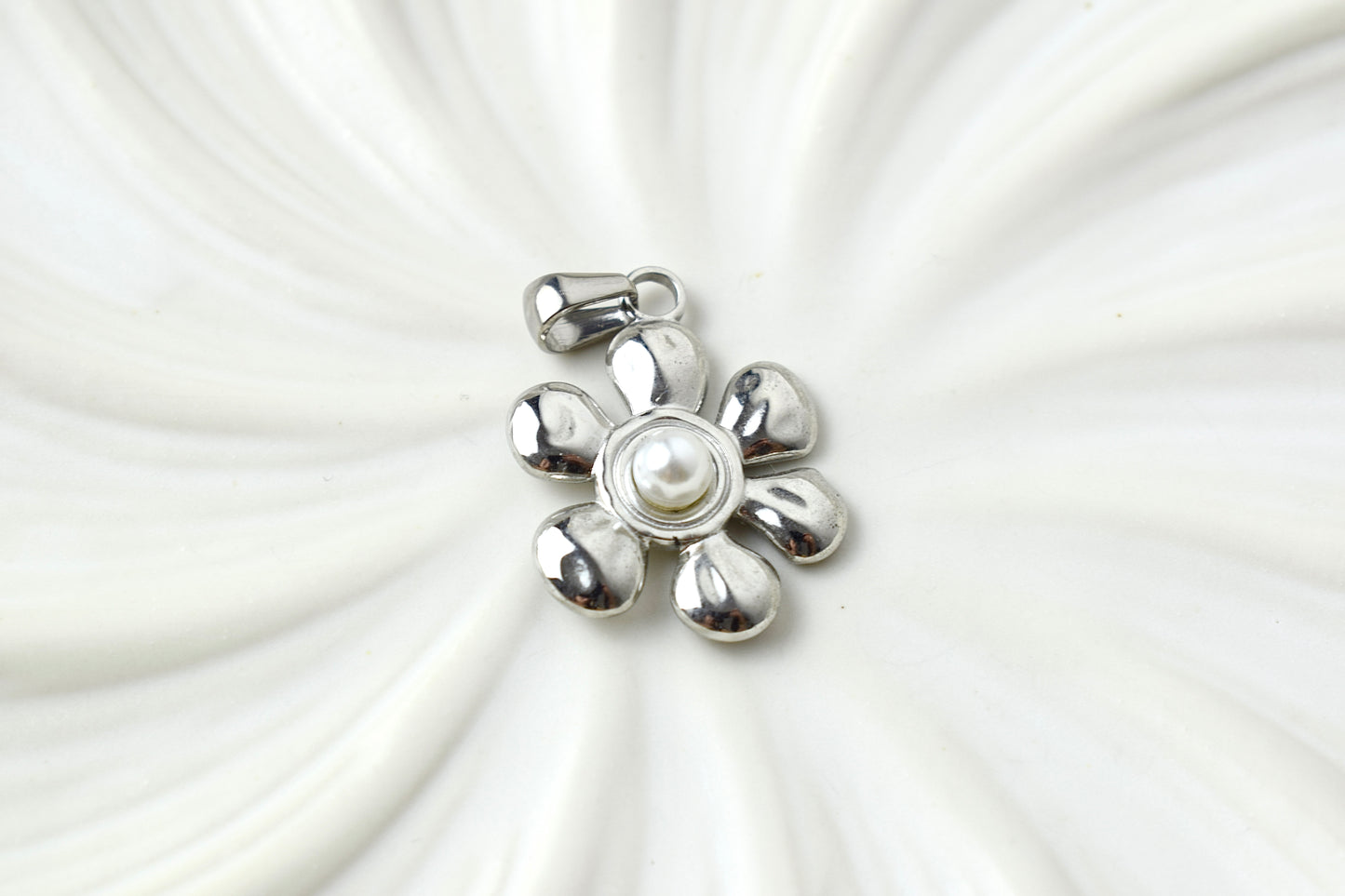 Silver Pearl Flower Charm