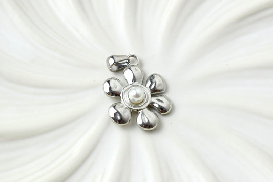 Silver Pearl Flower Charm