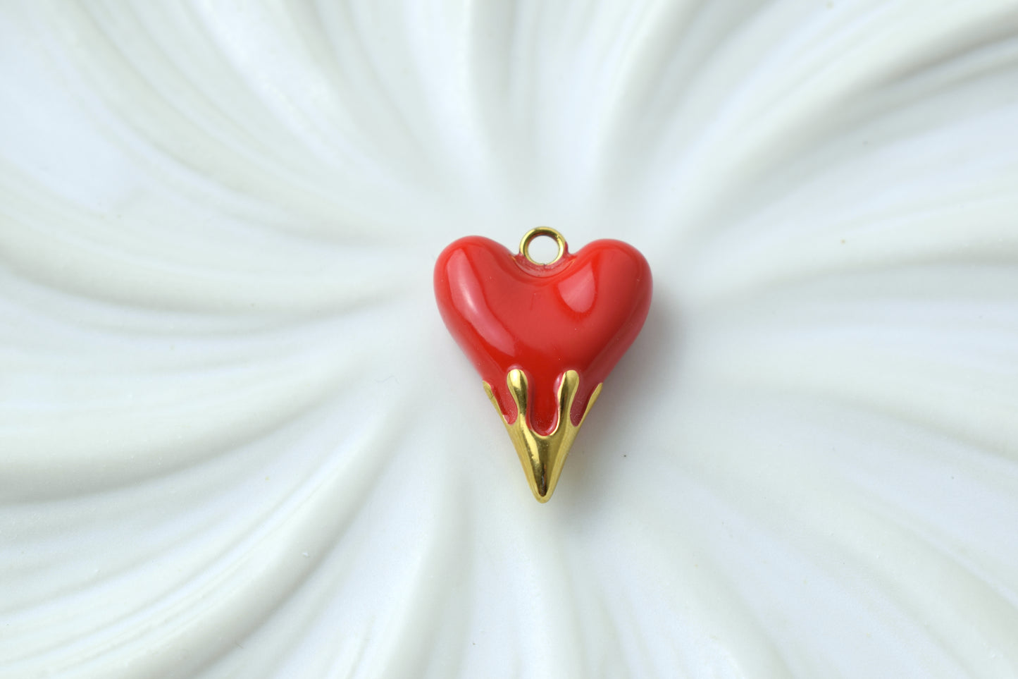 Gold Large Dripping Red Heart