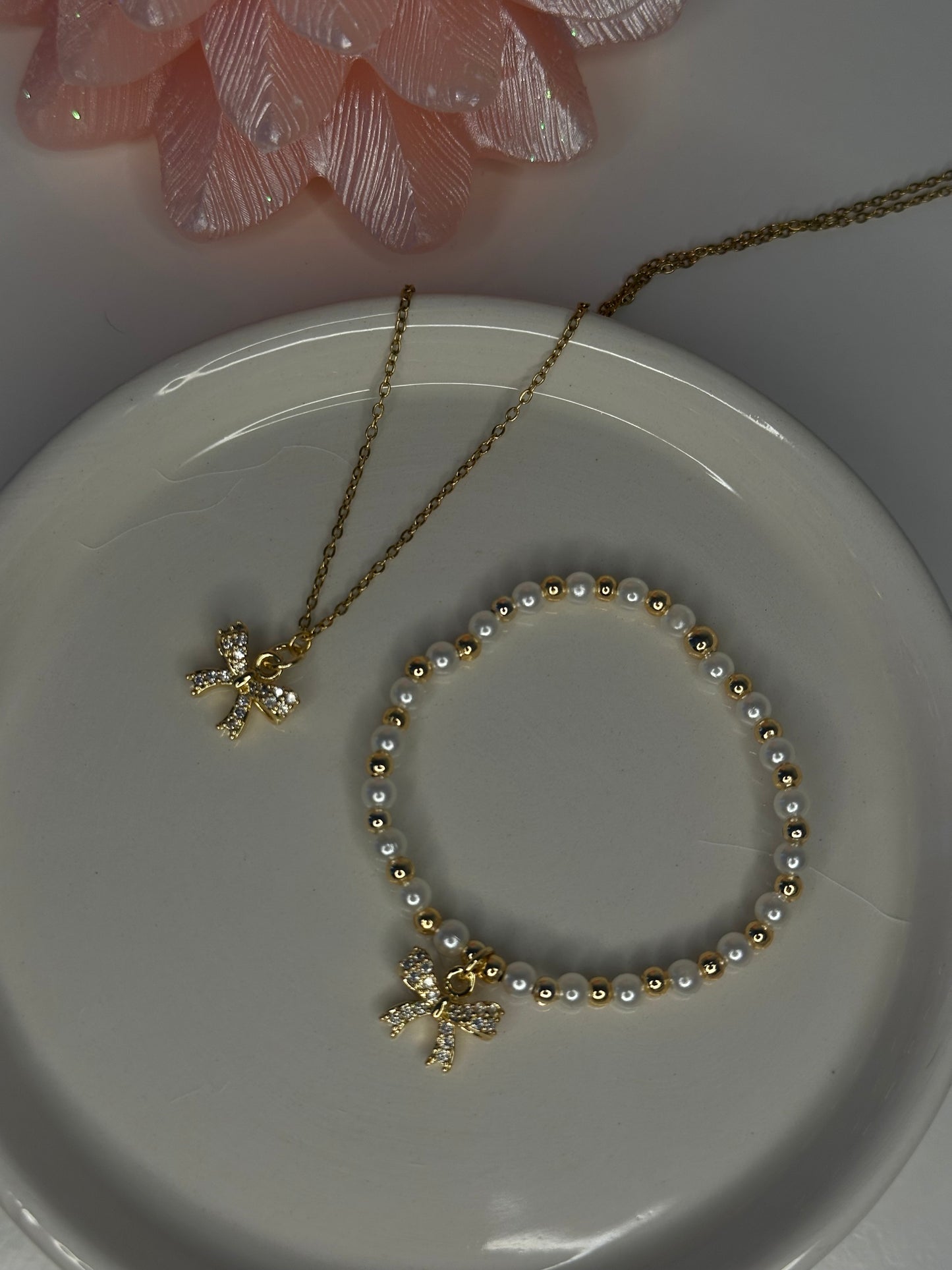 Crystal Gold Bow Necklace